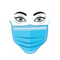 Face in a protective blue mask. Eyes and mask.